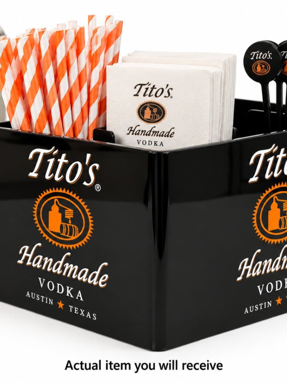 🍸 NEW Tito's Vodka Condiment Napkin Bar Caddy Holder Black Acrylic Austin TX 🍸